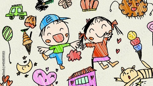 子供が描いた楽しそうな落書きのアニメーション