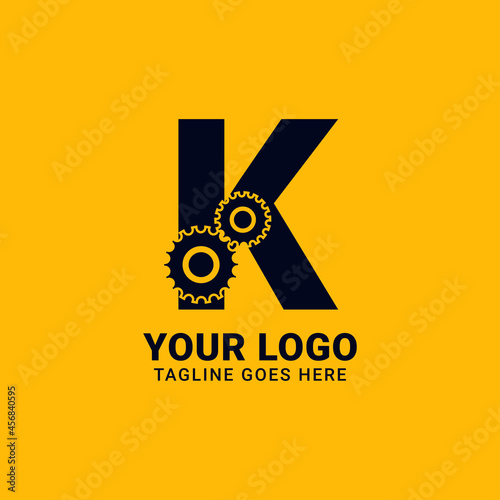letter K with gear for technology and mechanical vector logo design