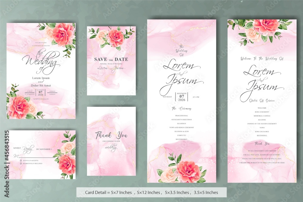Elegant Wedding Invitation Card Bundle with Hand Drawn Watercolor Floral