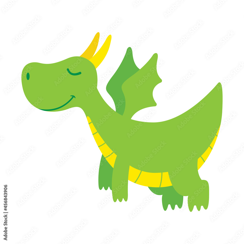 Fototapeta premium Vector Cute Green Dragon Flat Design Illustration