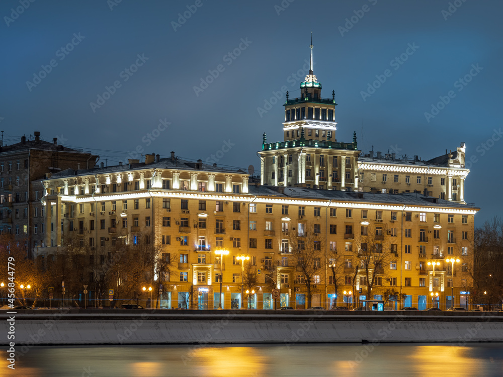 Frunzenskaya embankment in Moscow, old building of Soviet architecture.