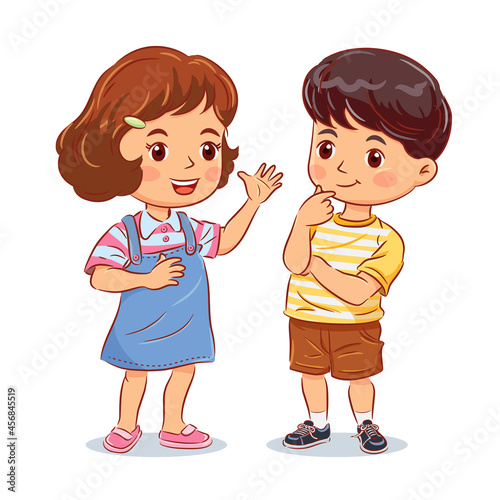 Cute boy listened to girl talk about her story. Vector illustration