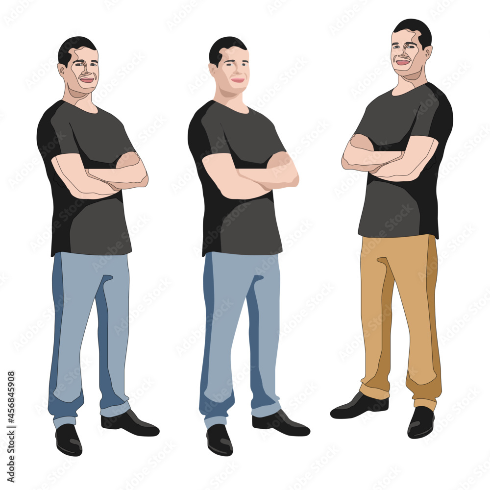 Set of handsome happy standing young man hands on chest in jeans t-shirt Set of handsome happy standing young man hands on chest in jeans t-shirt