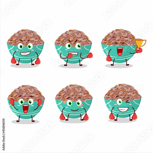 A sporty red cargo rice boxing athlete cartoon mascot design