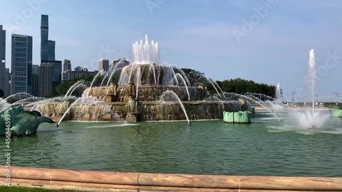 Buckingham fountain in Chicago Illinois during the Fourth of July 2021. photo