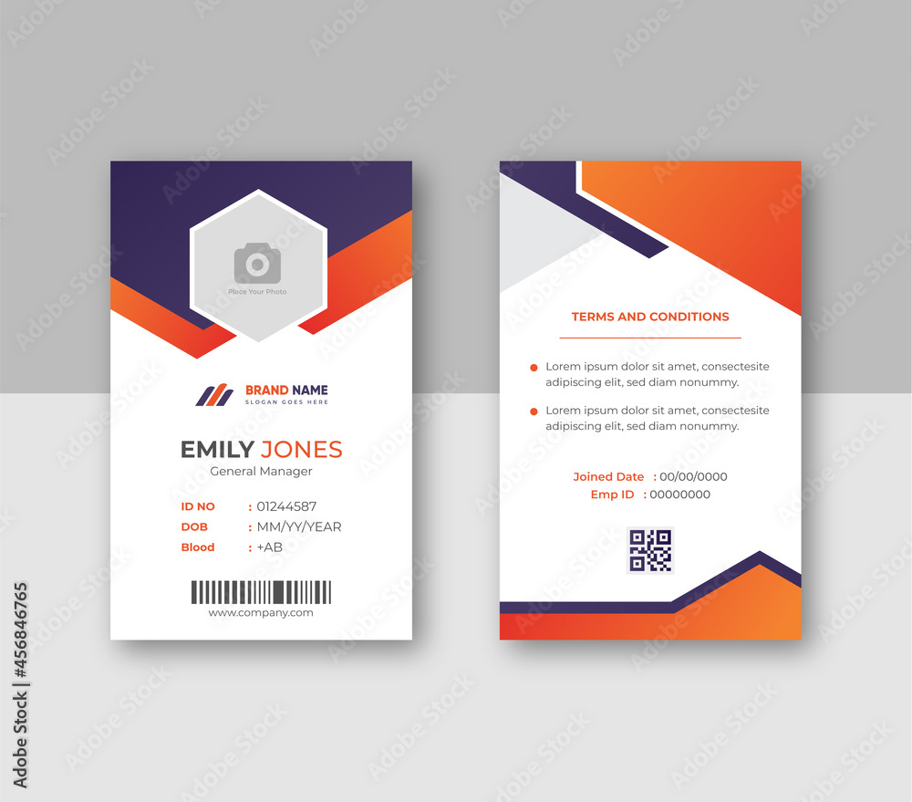 Professional identity card with orange details Professional identity card with orange details