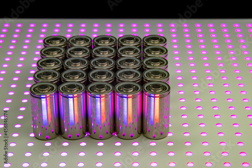 New modern high-capacity lithium-ion batteries. A prototype of new batteries on a laboratory table.