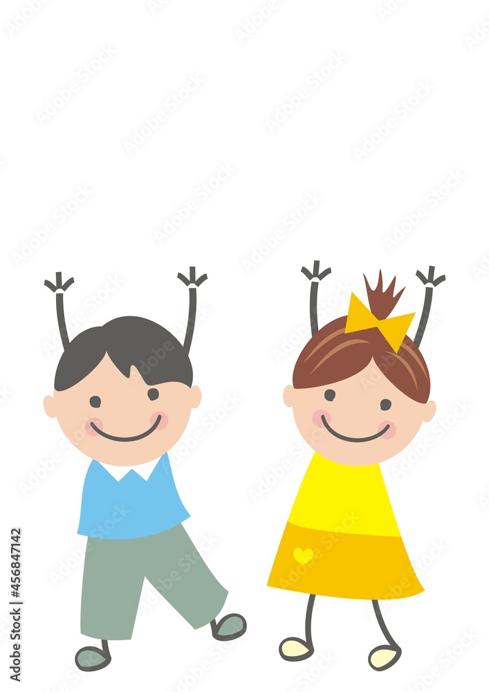 Two happy children, little girl and boy, funny vector conceptual illustration on white background. Two happy children, little girl and boy, funny vector conceptual illustration on white background.
