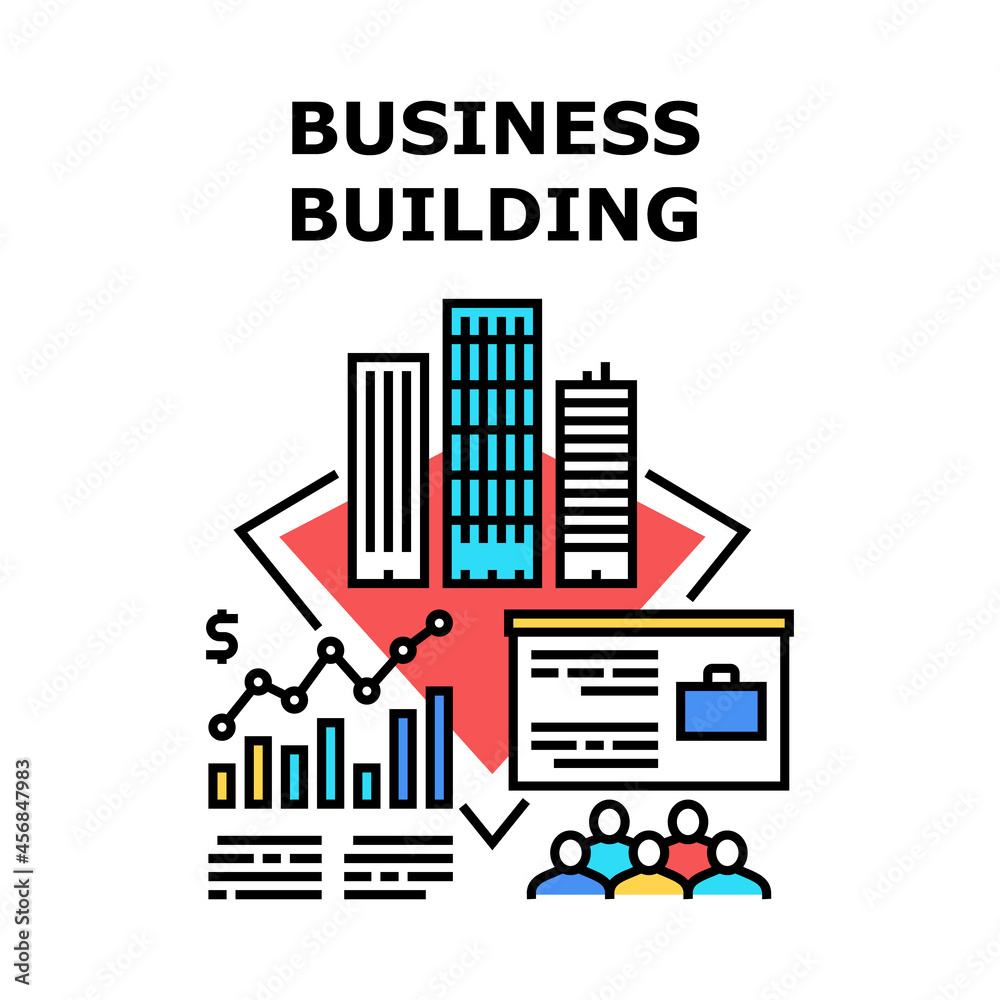 Business Building Tower Vector Icon Concept. Business Building Tower With Company Offices For Meeting And Training Employees. Skyscraper Corporate Construction Downtown District Color Illustration