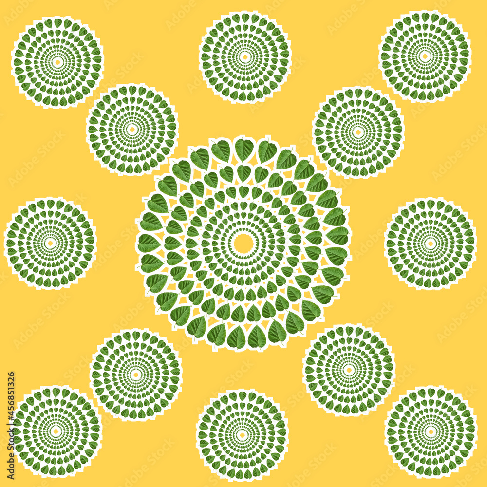 A seamless pattern with mulberry green leave circles