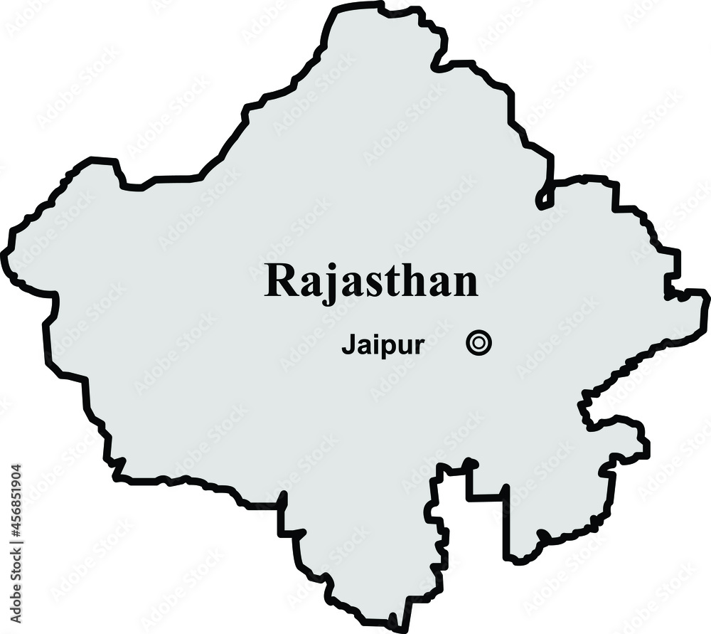 Rajasthan state map, Indian state border capital Jaipur