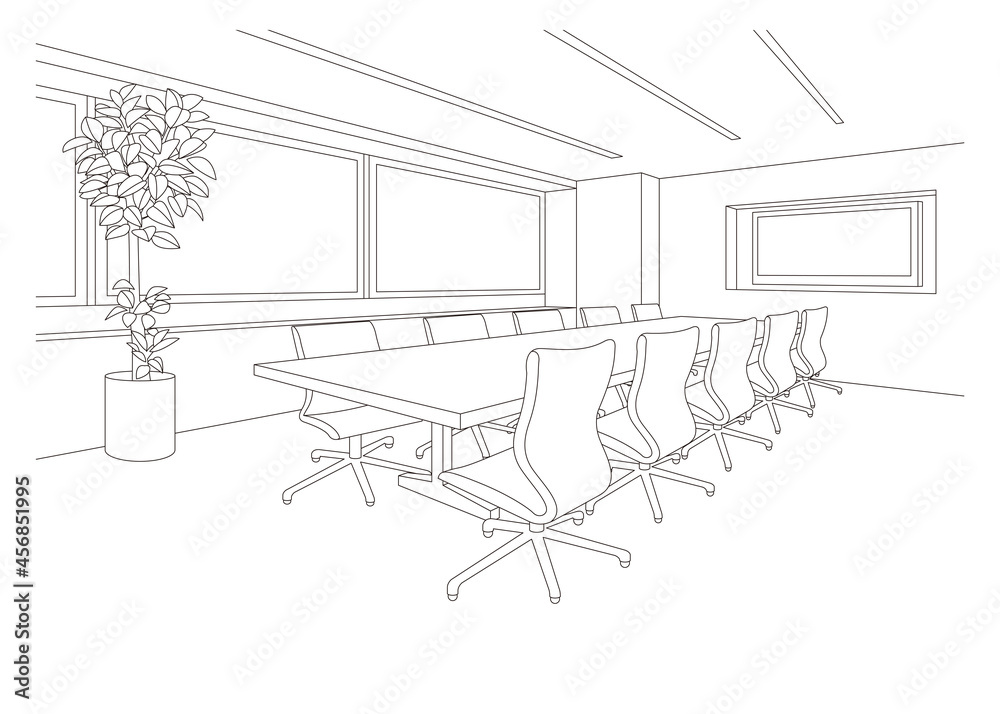 Obraz premium オフィスの線画ベクターイラスト