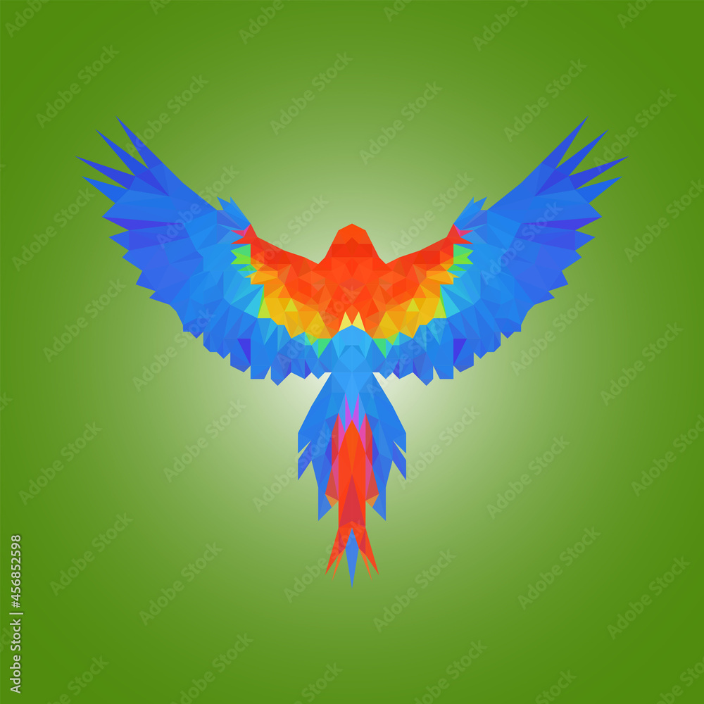 Obraz premium Low poly parrot flying from back view illustration design