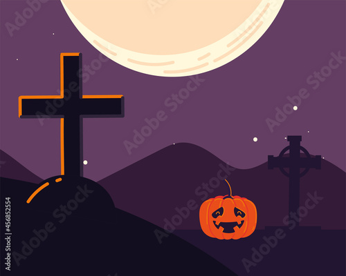 halloween pumpkin and cementery