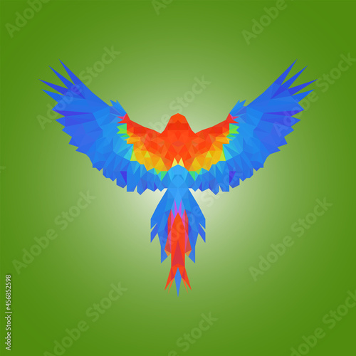 Low poly parrot flying from back view illustration design