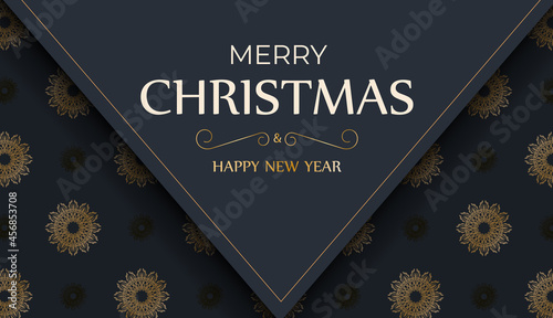 Dark blue Happy New Year brochure with abstract gold ornament