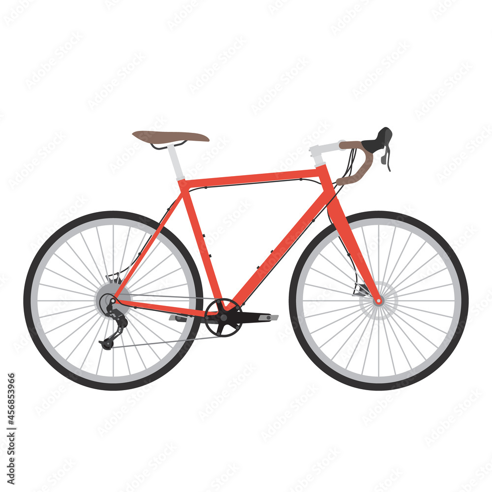 bicycle vector, gravel road bike with red color, isolated on white background
