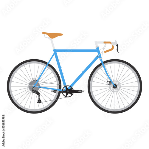 bicycle vector, blue classic gravel bike illustration, isolated on white background