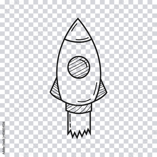 Hand drawn Rocket isolated on transparent background. Sketch. Vector illustration.