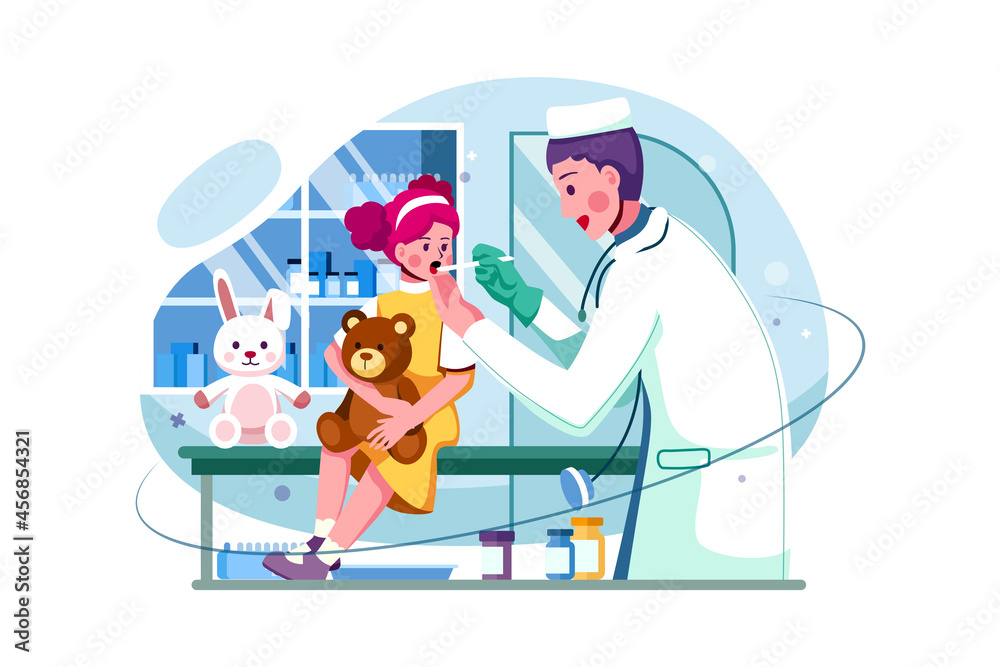 Kid checkup at children doctor Illustration concept. Flat illustration isolated on white background. Kid checkup at children doctor Illustration concept. Flat illustration isolated on white background.