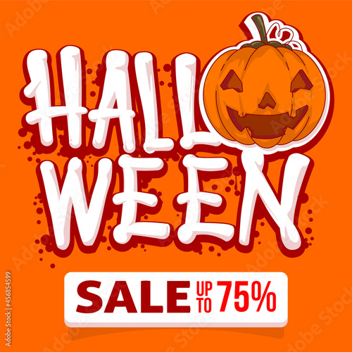happy hallowen sale banner up to 70%. jack o lantern pumpkin. flat stylevector illustration  photo