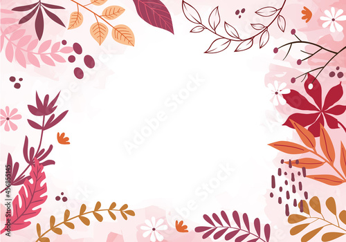 Color splash abstract background for design. Design banner frame. Colorful background with tropical plants. Place for your text.