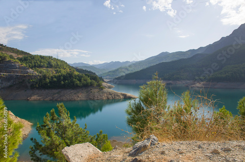 Beautiful nature in Turkey Lake Dim tea among mountains and trees