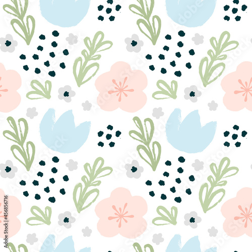 Seamless pattern with hand-drawn flowers. Vector design.