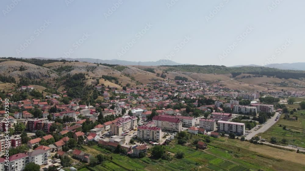 Drone Aerial View of Gacko, Mining and Industrial Town in Bosnia and Herzegovina on Sunny Summer Day Drone Aerial View of Gacko, Mining and Industrial Town in Bosnia and Herzegovina on Sunny Summer Day