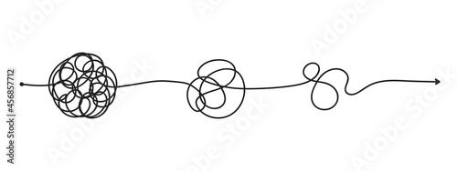 The hard and simple easy way is the way. Solution. Unraveling the house. tangled and straight line. Hand drawn doodle lines.