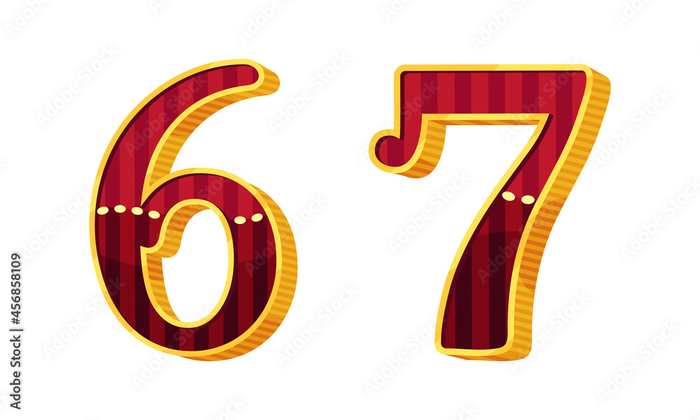 Broadway Style Number and Numeral with Red and Gold Color Vector Set