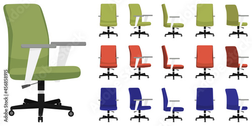 Colorful chair set with different poses isolated