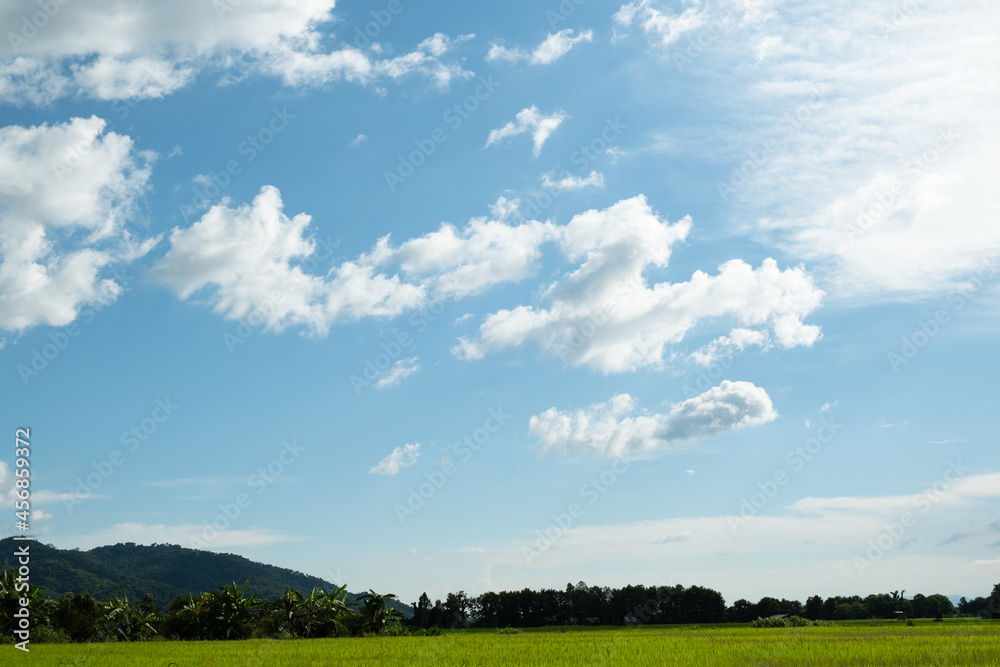 The white clouds have a strange shape and moutain.The sky and the open space have mountains below.Clouds floating above the mountains. The white clouds have a strange shape and moutain.The sky and the open space have mountains below.Clouds floating above the mountains.