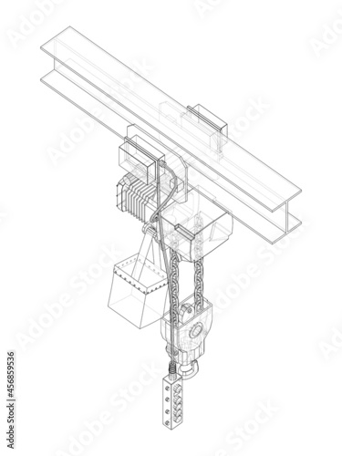 Winch or lifting machine concept outline. Vector