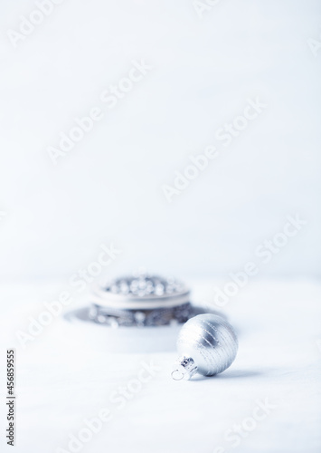 Simple Christmas decoration. Bright background. Soft focus. Close up. Copy space.
