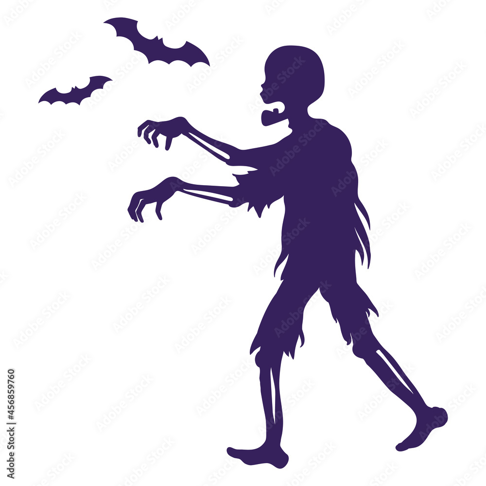 Silhouette of zombies and bats.