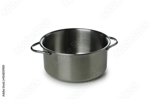 Empty metal pot isolated on white background