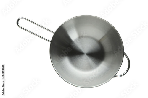 Empty metal saucepan isolated on white background