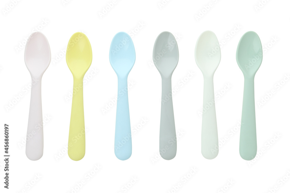 Colorful plastic spoons isolated on white background Colorful plastic spoons isolated on white background