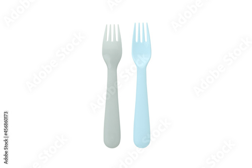 Two plastic forks isolated on white background