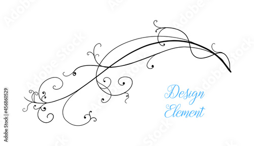 Design element with curls and fancy lines, elegant hand drawn flourish floral or wedding border design, underline element or pretty doodle pattern vector sketch