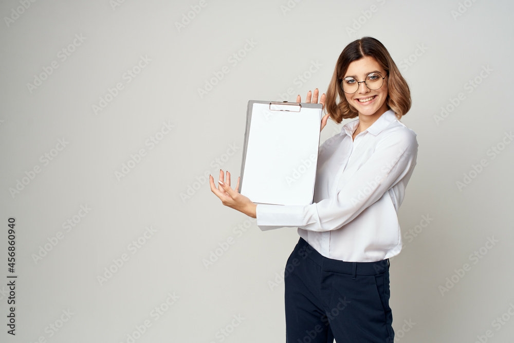 Business Woman In White Shirt Wearing Glasses Manager Studio Lifestyle Business Woman In White Shirt Wearing Glasses Manager Studio Lifestyle