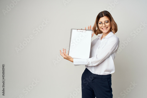 Business Woman In White Shirt Wearing Glasses Manager Studio Lifestyle