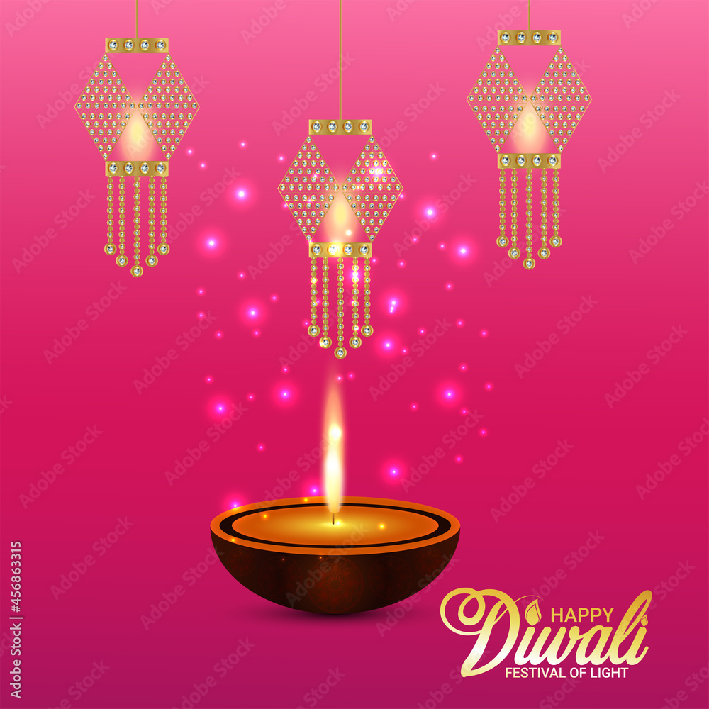 Happy diwali invitation vector illustration with creative diya oil lamp Happy diwali invitation vector illustration with creative diya oil lamp