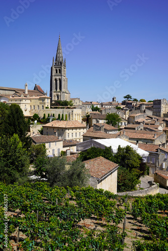 city view with Church in Wine District in Saint-Emilion France