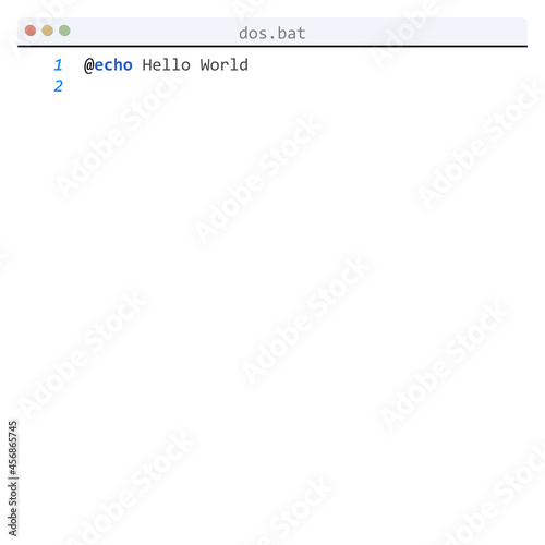 dos language Hello World program sample in editor window