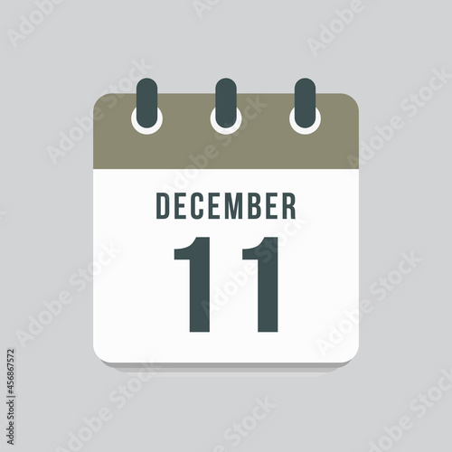 Icon day date 11 December, template calendar page