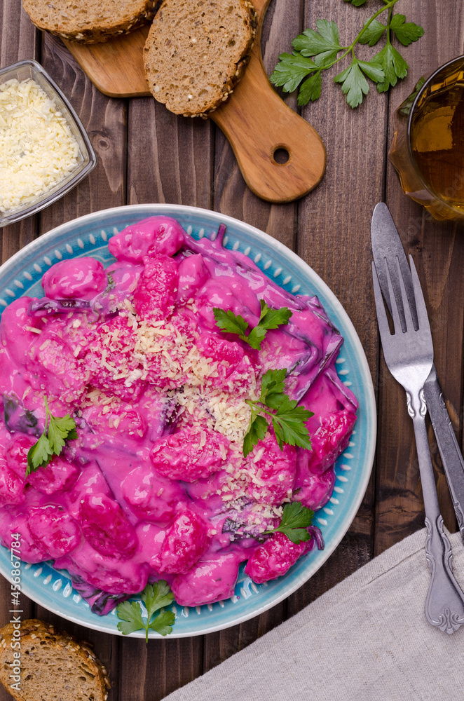 Gnocchi with cream beetroot sauce Gnocchi with cream beetroot sauce
