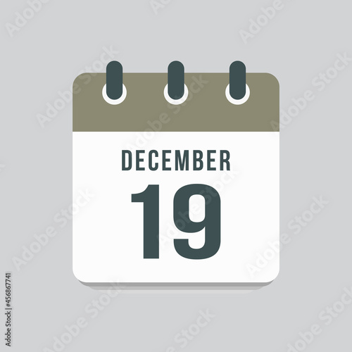 Icon day date 19 December, template calendar page