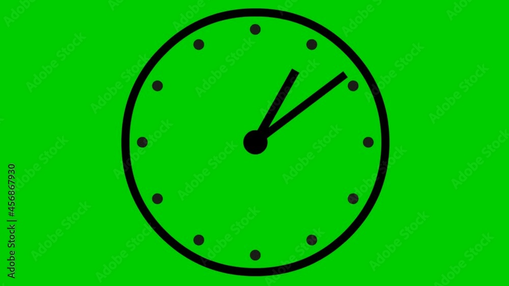 Animated clock. Black watch. Concept of time, deadline. Looped video. Vector illustration isolated on green background Animated clock. Black watch. Concept of time, deadline. Looped video. Vector illustration isolated on green background